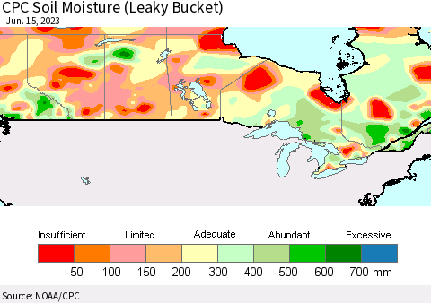 Canada CPC Soil Moisture (Leaky Bucket) Thematic Map For 6/11/2023 - 6/15/2023