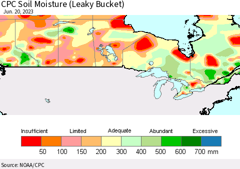 Canada CPC Soil Moisture (Leaky Bucket) Thematic Map For 6/16/2023 - 6/20/2023