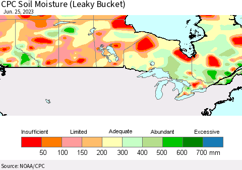 Canada CPC Soil Moisture (Leaky Bucket) Thematic Map For 6/21/2023 - 6/25/2023