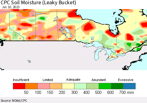 Canada CPC Soil Moisture (Leaky Bucket) Thematic Map For 7/6/2023 - 7/10/2023