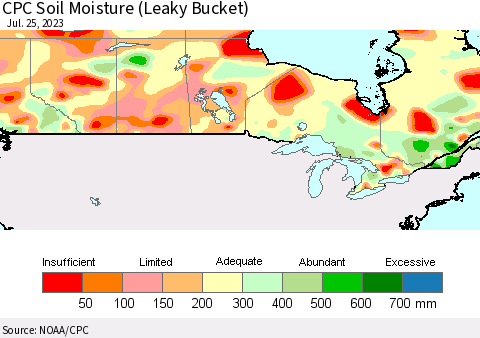 Canada CPC Soil Moisture (Leaky Bucket) Thematic Map For 7/21/2023 - 7/25/2023