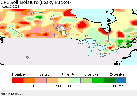 Canada CPC Soil Moisture (Leaky Bucket) Thematic Map For 8/6/2023 - 8/10/2023