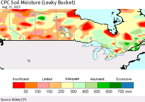 Canada CPC Soil Moisture (Leaky Bucket) Thematic Map For 8/26/2023 - 8/31/2023