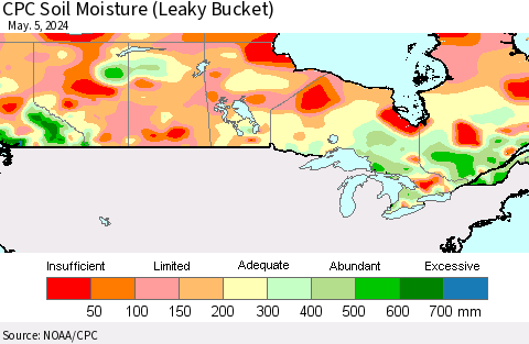 Canada CPC Soil Moisture (Leaky Bucket) Thematic Map For 5/1/2024 - 5/5/2024