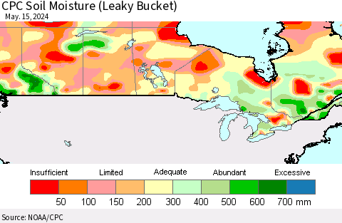 Canada CPC Soil Moisture (Leaky Bucket) Thematic Map For 5/11/2024 - 5/15/2024