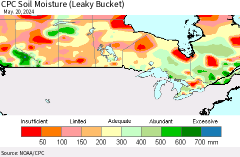 Canada CPC Soil Moisture (Leaky Bucket) Thematic Map For 5/16/2024 - 5/20/2024