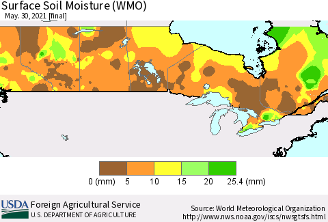 Canada Surface Soil Moisture (WMO) Thematic Map For 5/24/2021 - 5/30/2021