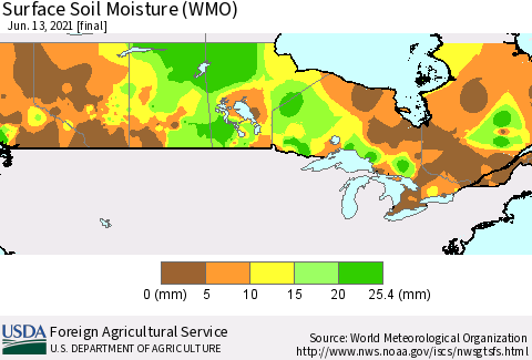 Canada Surface Soil Moisture (WMO) Thematic Map For 6/7/2021 - 6/13/2021