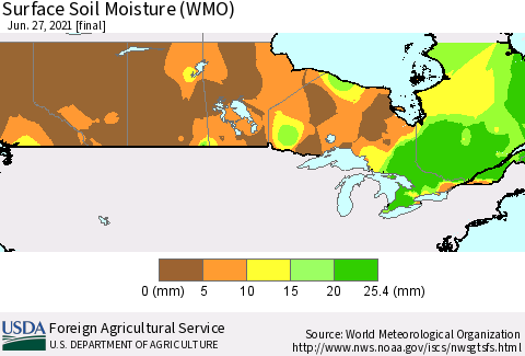 Canada Surface Soil Moisture (WMO) Thematic Map For 6/21/2021 - 6/27/2021