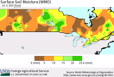 Canada Surface Soil Moisture (WMO) Thematic Map For 6/28/2021 - 7/4/2021