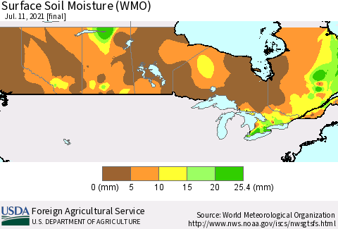 Canada Surface Soil Moisture (WMO) Thematic Map For 7/5/2021 - 7/11/2021