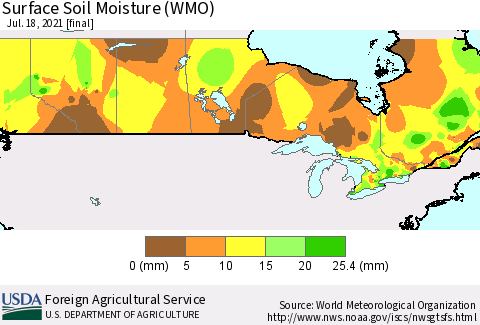 Canada Surface Soil Moisture (WMO) Thematic Map For 7/12/2021 - 7/18/2021