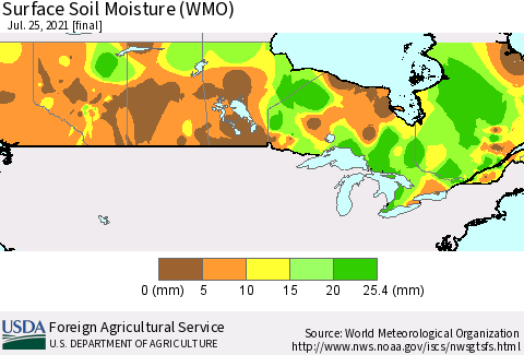 Canada Surface Soil Moisture (WMO) Thematic Map For 7/19/2021 - 7/25/2021