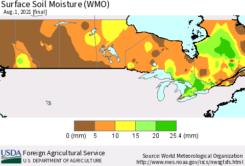 Canada Surface Soil Moisture (WMO) Thematic Map For 7/26/2021 - 8/1/2021