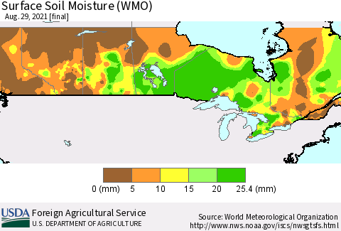 Canada Surface Soil Moisture (WMO) Thematic Map For 8/23/2021 - 8/29/2021