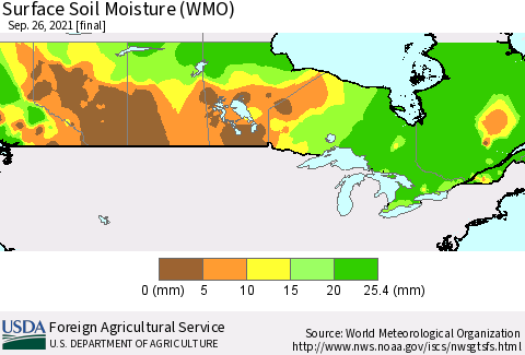 Canada Surface Soil Moisture (WMO) Thematic Map For 9/20/2021 - 9/26/2021