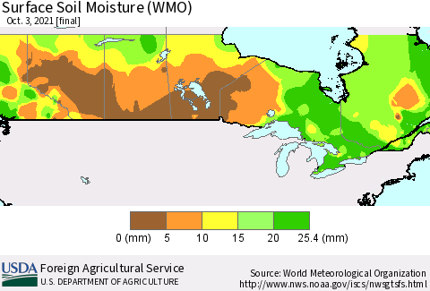 Canada Surface Soil Moisture (WMO) Thematic Map For 9/27/2021 - 10/3/2021