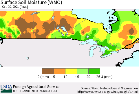 Canada Surface Soil Moisture (WMO) Thematic Map For 10/4/2021 - 10/10/2021