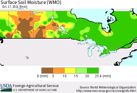 Canada Surface Soil Moisture (WMO) Thematic Map For 10/11/2021 - 10/17/2021