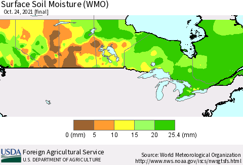 Canada Surface Soil Moisture (WMO) Thematic Map For 10/18/2021 - 10/24/2021