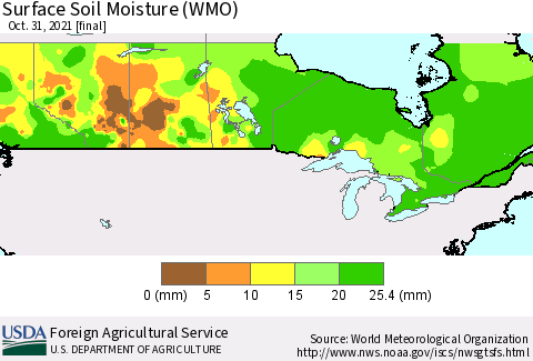 Canada Surface Soil Moisture (WMO) Thematic Map For 10/25/2021 - 10/31/2021