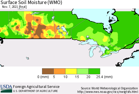 Canada Surface Soil Moisture (WMO) Thematic Map For 11/1/2021 - 11/7/2021