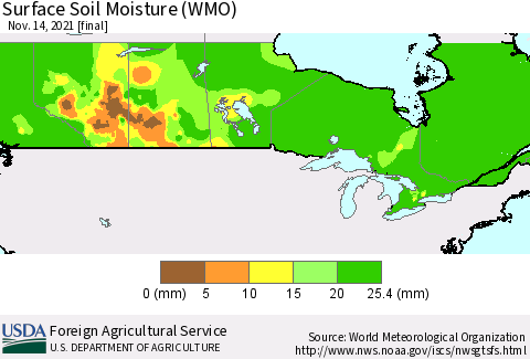 Canada Surface Soil Moisture (WMO) Thematic Map For 11/8/2021 - 11/14/2021