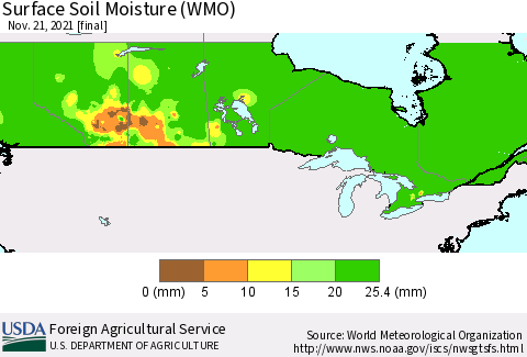 Canada Surface Soil Moisture (WMO) Thematic Map For 11/15/2021 - 11/21/2021