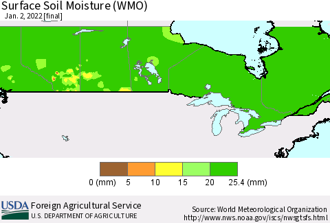 Canada Surface Soil Moisture (WMO) Thematic Map For 12/27/2021 - 1/2/2022