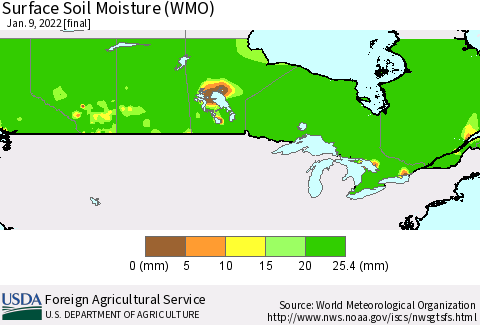 Canada Surface Soil Moisture (WMO) Thematic Map For 1/3/2022 - 1/9/2022