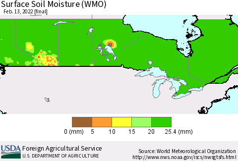 Canada Surface Soil Moisture (WMO) Thematic Map For 2/7/2022 - 2/13/2022