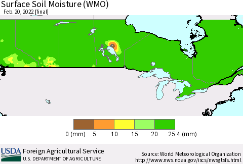 Canada Surface Soil Moisture (WMO) Thematic Map For 2/14/2022 - 2/20/2022