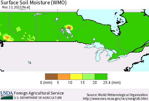 Canada Surface Soil Moisture (WMO) Thematic Map For 3/7/2022 - 3/13/2022