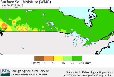 Canada Surface Soil Moisture (WMO) Thematic Map For 3/14/2022 - 3/20/2022