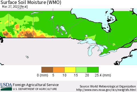 Canada Surface Soil Moisture (WMO) Thematic Map For 3/21/2022 - 3/27/2022