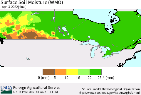 Canada Surface Soil Moisture (WMO) Thematic Map For 3/28/2022 - 4/3/2022
