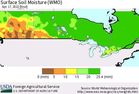 Canada Surface Soil Moisture (WMO) Thematic Map For 4/11/2022 - 4/17/2022