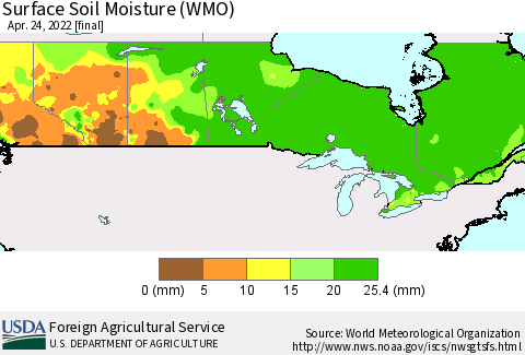 Canada Surface Soil Moisture (WMO) Thematic Map For 4/18/2022 - 4/24/2022