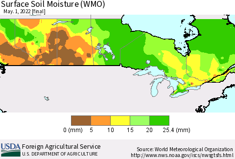 Canada Surface Soil Moisture (WMO) Thematic Map For 4/25/2022 - 5/1/2022