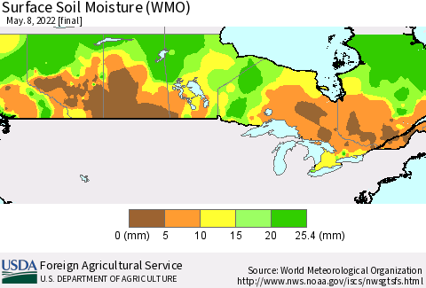 Canada Surface Soil Moisture (WMO) Thematic Map For 5/2/2022 - 5/8/2022