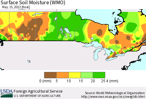 Canada Surface Soil Moisture (WMO) Thematic Map For 5/9/2022 - 5/15/2022