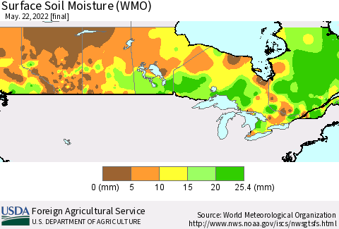 Canada Surface Soil Moisture (WMO) Thematic Map For 5/16/2022 - 5/22/2022