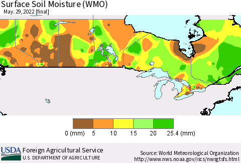 Canada Surface Soil Moisture (WMO) Thematic Map For 5/23/2022 - 5/29/2022