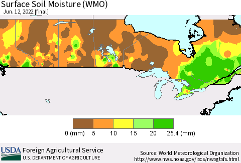 Canada Surface Soil Moisture (WMO) Thematic Map For 6/6/2022 - 6/12/2022