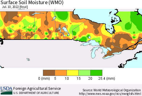 Canada Surface Soil Moisture (WMO) Thematic Map For 7/4/2022 - 7/10/2022