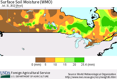 Canada Surface Soil Moisture (WMO) Thematic Map For 7/25/2022 - 7/31/2022