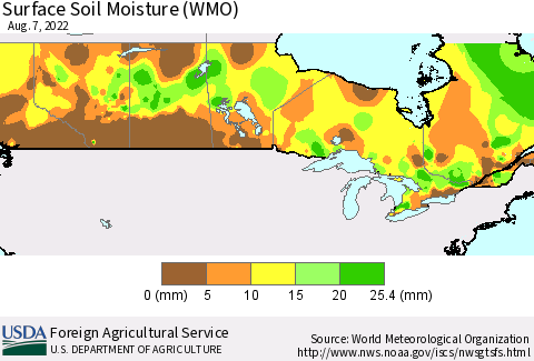 Canada Surface Soil Moisture (WMO) Thematic Map For 8/1/2022 - 8/7/2022