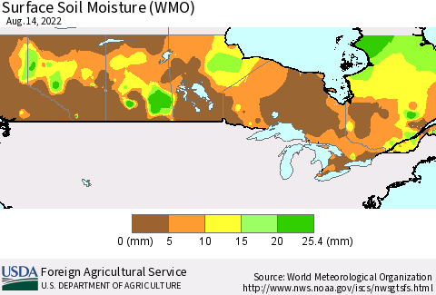 Canada Surface Soil Moisture (WMO) Thematic Map For 8/8/2022 - 8/14/2022