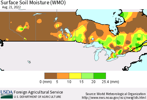 Canada Surface Soil Moisture (WMO) Thematic Map For 8/15/2022 - 8/21/2022