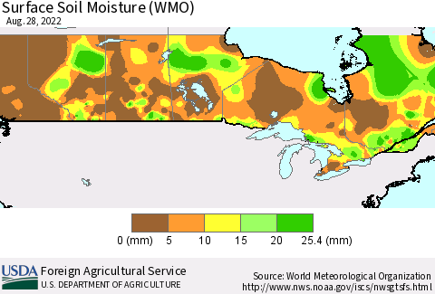 Canada Surface Soil Moisture (WMO) Thematic Map For 8/22/2022 - 8/28/2022